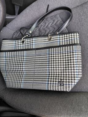 Polo by Ralph Lauren Black, White & Blue Plaid Houndstooth Tote Vintage